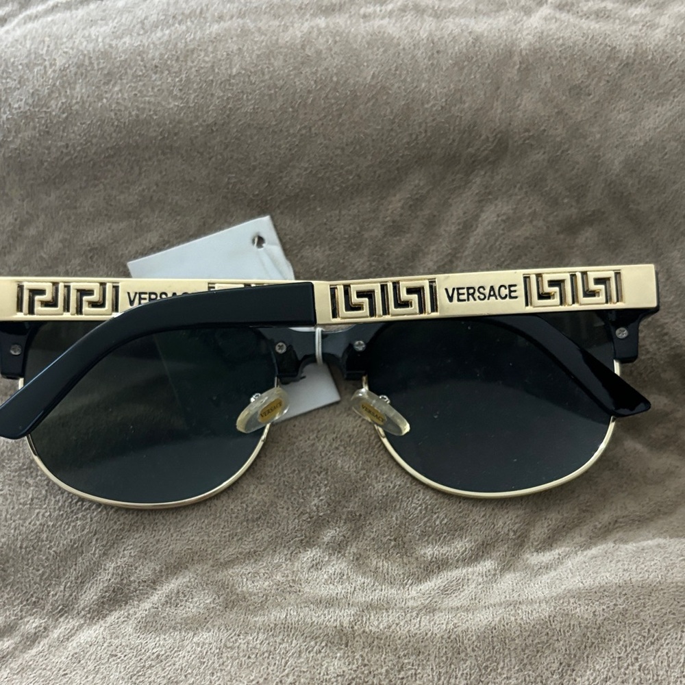Versace Black and Gold Geometric Sunglasses